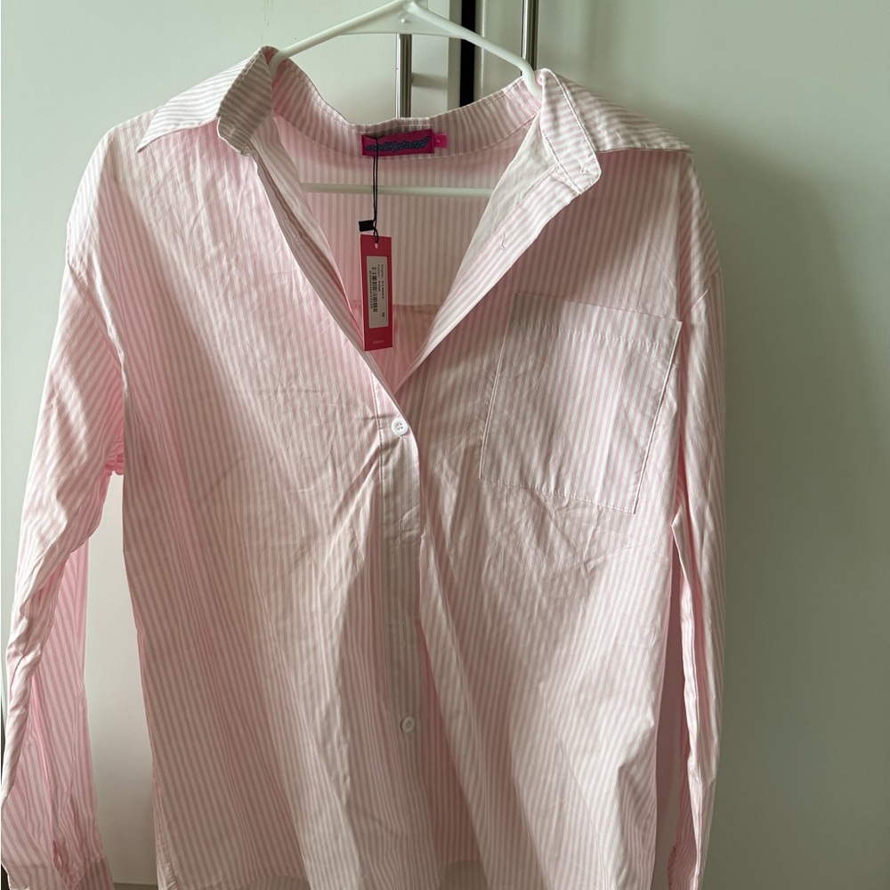 Edikted Pink Striped Button-Up Shirt